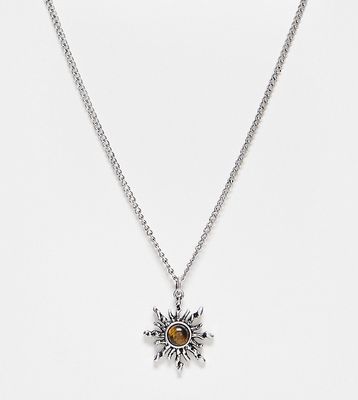 Reclaimed Vintage unisex sun grunge long pendant necklace-Silver