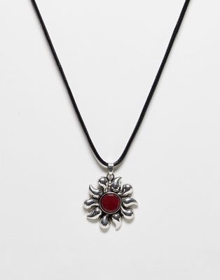 Reclaimed Vintage unisex sun pendant necklace on cord-Multi