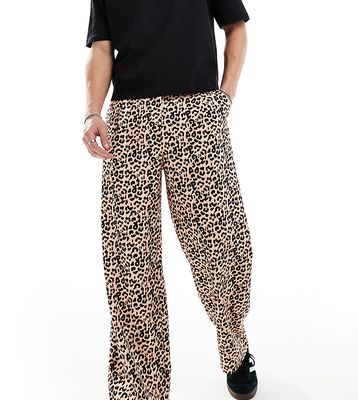 Reclaimed Vintage unisex wide leg pants in leopard print-Multi