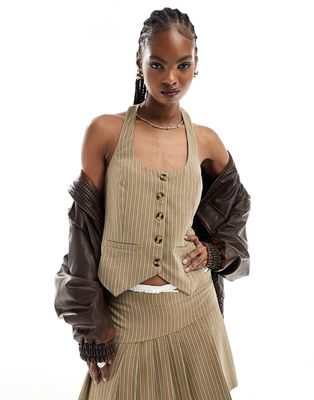 Reclaimed Vintage vest in brown pinstripe-Multi