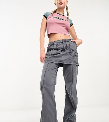 Reclaimed Vintage Y2K skirt pants hybrid in washed charcoal-Gray