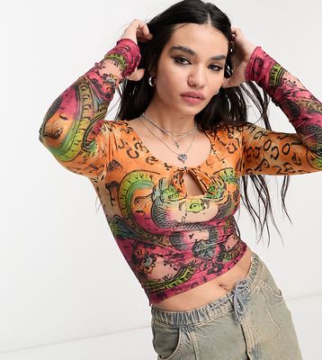 Reclaimed Vintage Y2K snake long sleeve top in red print