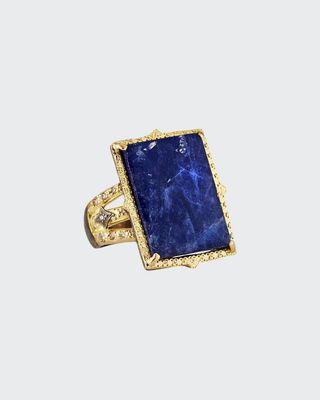 Rectangular Lapis Ring w/ Diamonds, Size 7