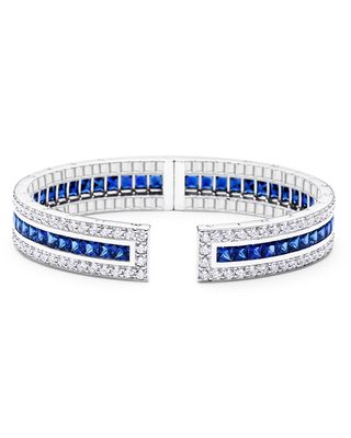 Rectangular Pinpoint Cuff Bracelet with Sapphires & Diamonds