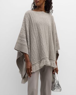 Recycled Cashmere Textured Fringe Poncho