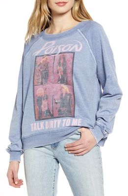 Recycled Karma Poison Talk Dirty to Me Graphic Fleece Sweatshirt in Vintage Blue
