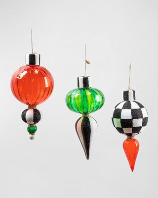 Red & Green Drop Christmas Ornaments, Set of 3