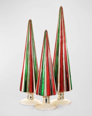 Red and Green Pleated Trees, Set of 3