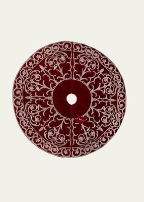 Red Ash Velvet Tree Skirt with Silver Beading