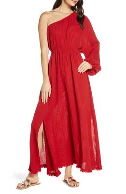 Red Carter Julia One-Shoulder Maxi Cover-Up Dress in Brick