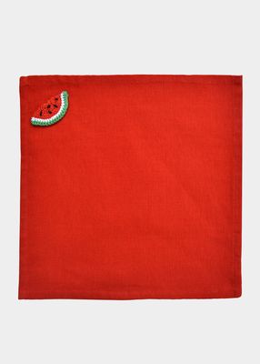 Red Cloth Napkin with Crochet Watermelon