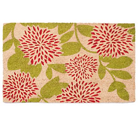 Red Floral with Green Leaves Doormat with PVC B acking