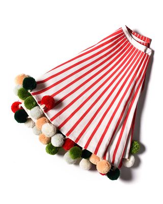 Red Stripe Tree Skirt with Pompoms
