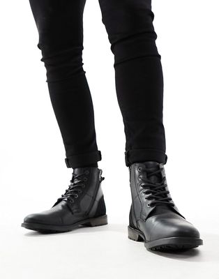 Red Tape casual lace up boots in black leather