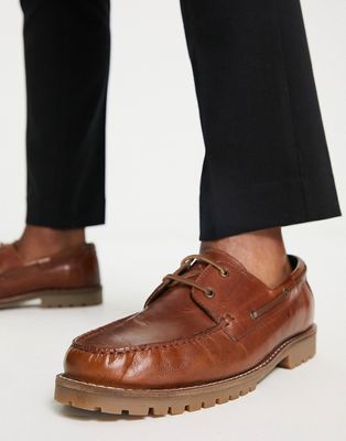 Red Tape chunky boat shoes in tan leather-Brown