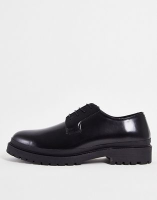 Red Tape chunky lace up shoes in black high shine leather