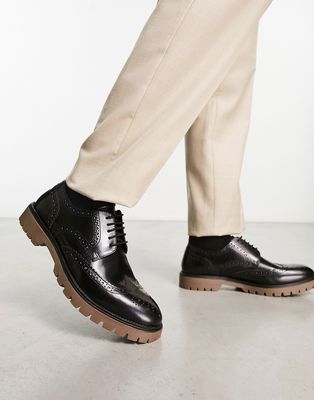 Red Tape chunky lace up shoes with gum sole in black leather