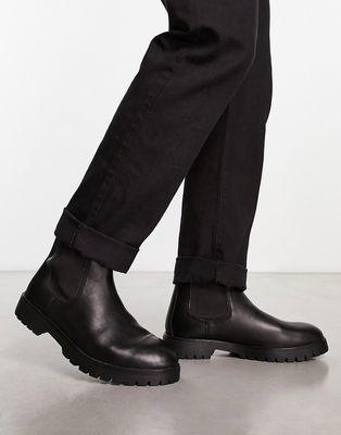 Red Tape chunky mid calf chelsea boots in black leather
