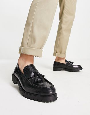 Red Tape chunky tassel loafers in black croc leather