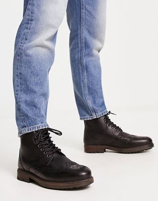 Red Tape lace up brogue boots in black leather