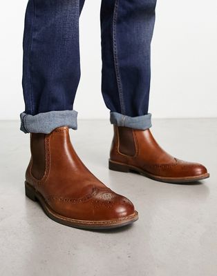 Red Tape leather brogue chelsea boots in tan-Brown