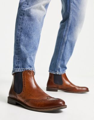 Red Tape leather formal chelsea boots in tan with contrast-Brown