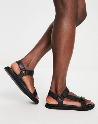 Red Tape premium chunky sporty sandals in black leather