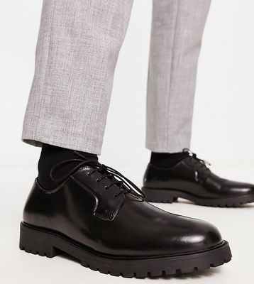 Red Tape wide fit chunky lace up shoes in black high shine