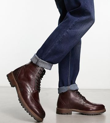 Red Tape wide fit lace up brogue boots in burgundy leather
