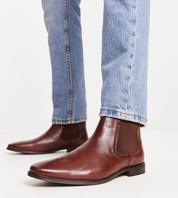 Red Tape wide fit leather formal chelsea boots in brown
