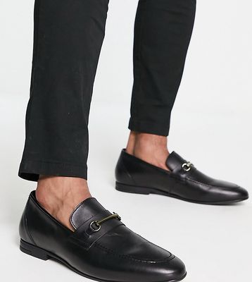 Red Tape wide fit metal trim loafers in black leather