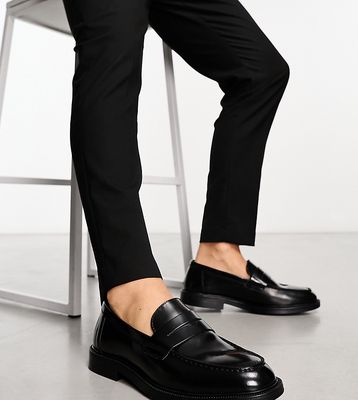 Red Tape wide fit minimal penny smart loafers in black leather
