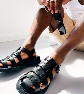 Red Tape Wide Fit premium chunky sporty sandals in black leather