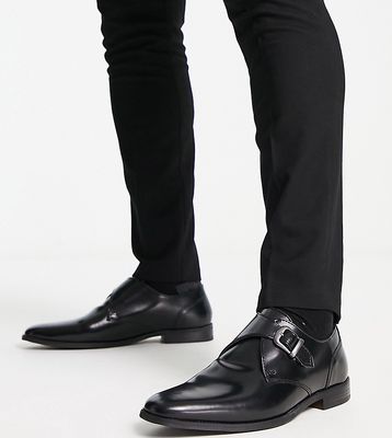 Red Tape wide fit single monk shoes in black leather
