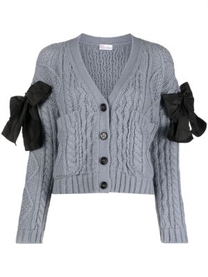 RED Valentino bow-embellished mix-knit cardigan - Blue