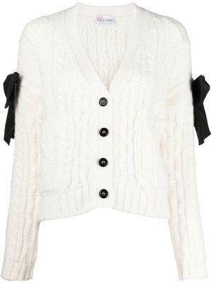 RED Valentino bow-embellished mix-knit cardigan - Neutrals