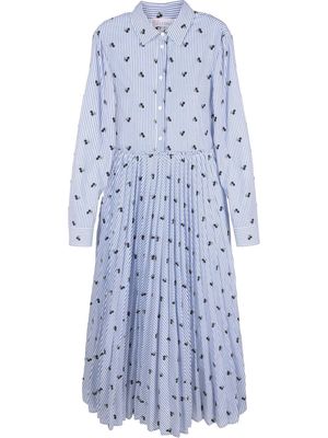RED Valentino cherry-embroidered striped shirt dress - Blue