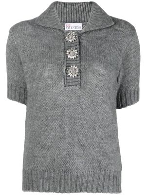 RED Valentino crystal button-embellished knitted top - Grey