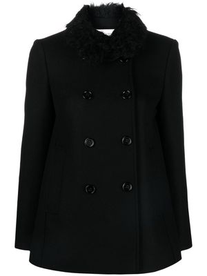 RED Valentino double-breasted faux-fur trim coat - Black