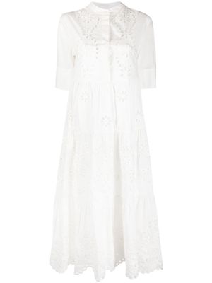 RED Valentino floral cut-out-detail tiered cotton dress - White