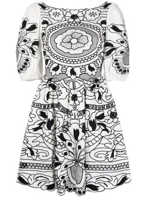 RED Valentino floral-print puff sleeve dress - White