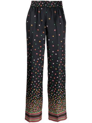 RED Valentino floral-print silk trousers - Black