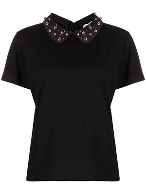 RED Valentino gem-embellishment contrasting collar T-shirt - Black
