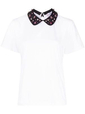 RED Valentino gem-embellishment contrasting collar T-shirt - White