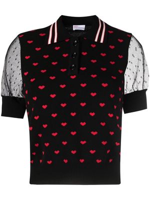 RED Valentino heart-print polo collar top - Black