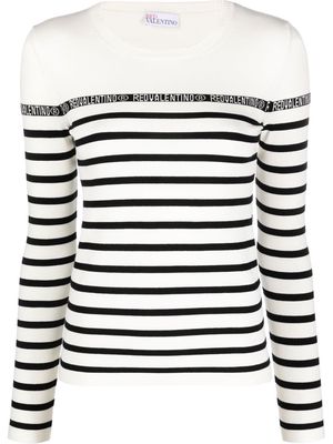 RED Valentino intarsia-logo stripe-print jumper - White