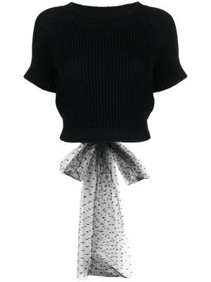 RED Valentino knitted short-sleeve tulle ribbon top - Black