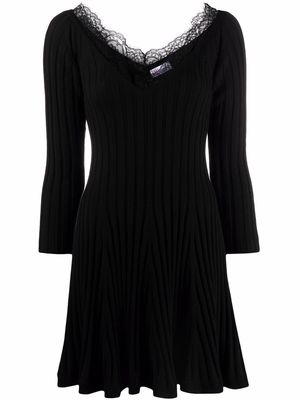 RED Valentino lace-trim knitted mini dress - Black