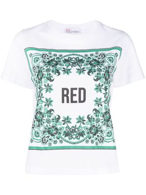 RED Valentino logo-detail floral-print cotton T-shirt - White
