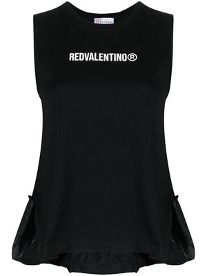 RED Valentino logo-print ruffled T-shirt - Black